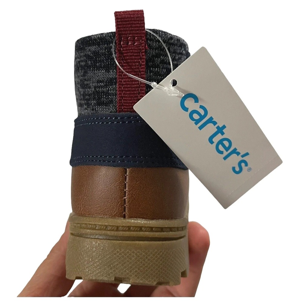 Carters Little Boys Slip-on Duck Boots Size 12 Brown-Navy Blue Mid Top Shoes - Picture 9 of 13